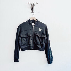 Puma RE.GEN Women's Black Cropped Full Zip Bomber Jacket Size XS